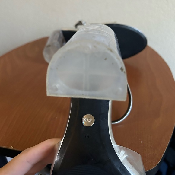 Zara Anna Clear Perspex Block Heeled Sandals Black Size 38 Women's 7.5 Buckle - Picture 6 of 8